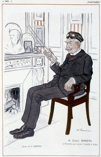 Disegno umoristico su Octave Mirbeau di Barrère - in “Fantasio”, del 01/04/1908 da Adrien Barrere