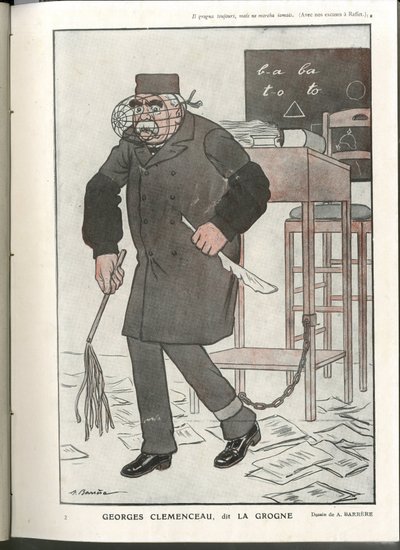 Illustrazione di A Barrere (1874-1931) in Fantasio, 01/05/16 - Georges Clemenceau, detto La Grogne - Guerra del 14-18, Censura - Clemenceau George da Adrien Barrere