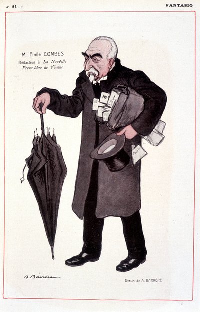 Ritratto di Emile Combes, politico francese (1835-1921), Reattore a La Nouvelle Presse libre de Vienne - Illustrazione di Adrien Barrere (1877-1931) in Fantasio 01/03/1907 da Adrien Barrere