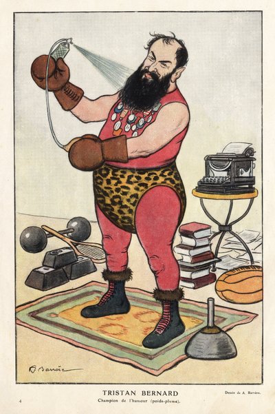 Ritratto di Tristan Bernard (1866-1947), scrittore francese, caricatura di Barrère in "Fantasio" di aprile 1915 da Adrien Barrere