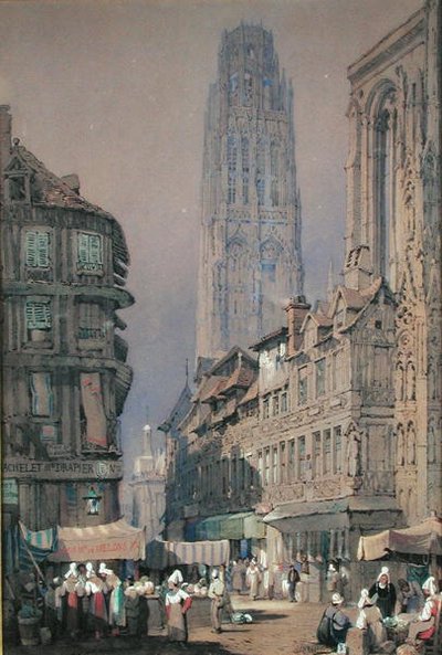 Mercato ai Piedi della Tour de Beurre, Rouen da Adrien Dauzats