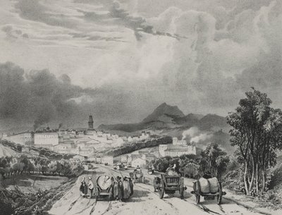 Vista generale di Riom, Alvernia, 1829 da Adrien Dauzats