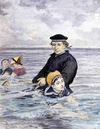 Lezione di nuoto - disegno di Adrien Marie (1848 - 1891), fine XIX secolo da Adrien Emmanuel Marie
