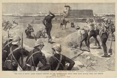 La guerra in Egitto, la posizione di Arabi Pasha sul canale Mahmoudiyeh vicino a Kafr Dowar dalle linee britanniche a Ramleh da Adrien Emmanuel Marie