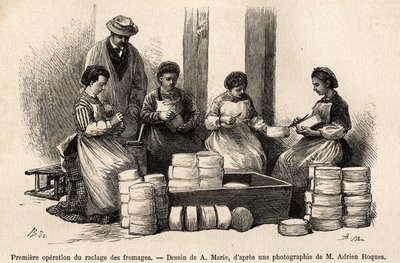 La prima operazione di raschiatura dei formaggi, otto giorni dopo la vinificazione, la peluria che cresceva sulla superficie del formaggio viene rimossa per consentire un migliore contatto con l