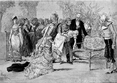 Rappresentazione teatrale: “Le beau Solignac” di Jules Claretie (1840-1913) e William Busnach (1832-1907) con Edouard Angelo (Solignac) e Melle Cassothy (Louise de Farges). Parigi, teatro du Chatelet da Adrien Emmanuel Marie