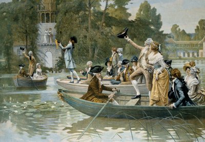Serenata al Petit Trianon, illustrazione di una serenata in omaggio alla regina Maria Antonietta, prima del 1789 da Adrien Moreau