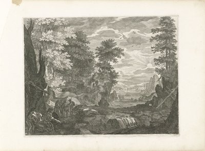 Cascata con una città sullo sfondo da Aegidius Sadeler (II) (attributed to)