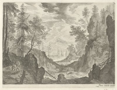 Paesaggio boschivo con cascata da Egidius  Sadeler (II)