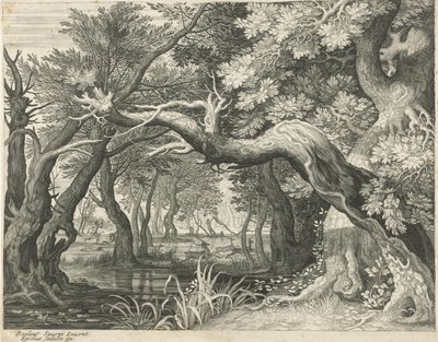 Caccia al cervo presso un lago nella foresta (Sei paesaggi) da Egidius  Sadeler (II)