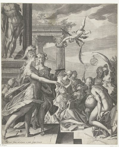 Minerva accompagna la Pittura al suo posto tra le scienze da Egidius  Sadeler (II)