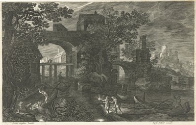 Scena notturna con pescatori su un fiume da Egidius  Sadeler (II)