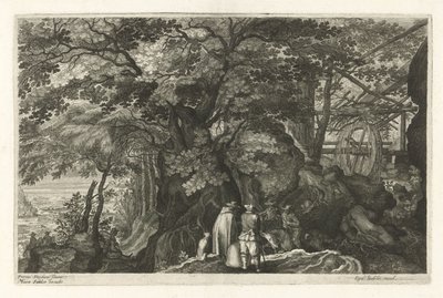 Fiume con rocce e un mulino ad acqua (Acht landschappen in Bohemen) da Egidius  Sadeler (II)