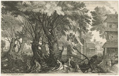 Cacciatori a riposo presso un gruppo di alberi da Egidius  Sadeler (II)