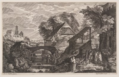Case coloniche sulla destra del fiume, da Otto scene dalla Boemia da Aegidius Sadeler II
