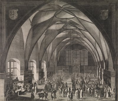 Veduta interna della Sala Vladislav al Castello di Praga durante la Fiera Annuale, 1607 da Aegidius Sadeler II