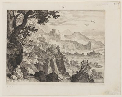 Paesaggio montuoso con il riposo durante la fuga in Egitto da Aegidius Sadeler II