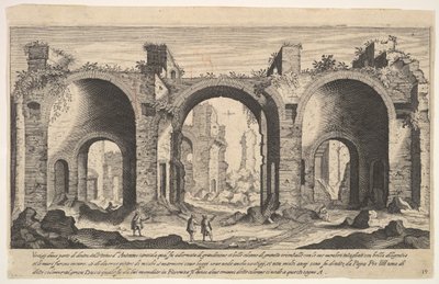 Piatto 19: veduta delle Terme di Caracalla, indicando con la lettera A i luoghi da Aegidius Sadeler II