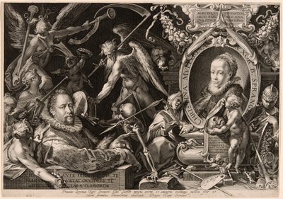 Ritratto di Bartolomaeus Spranger con allegoria della morte della moglie, Christina Müller da Aegidius Sadeler II
