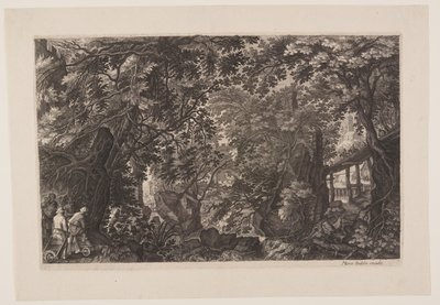 Scena 8: Una foresta con un ponte di legno, da Otto scene di Boemia da Aegidius Sadeler II