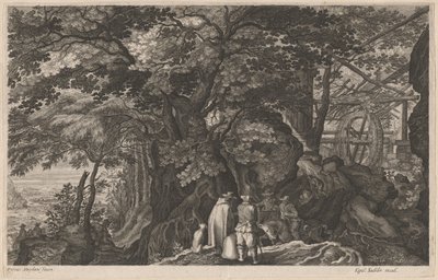 Alberi antichi presso un mulino ad acqua di montagna da Aegidius Sadeler II after Pieter Stevens