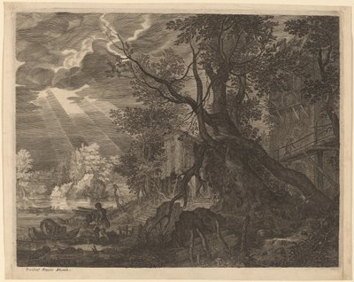 Paesaggio con uomini che pescano al chiaro di luna da Aegidius Sadeler II after Roelandt Savery