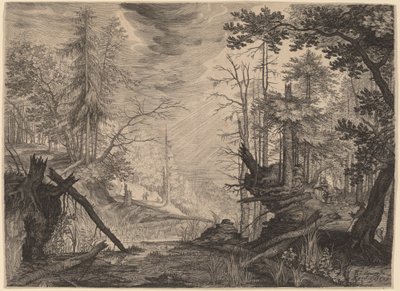Tre Cacciatori e Due Cani vicino a una Pozza da Aegidius Sadeler II after Roelandt Savery