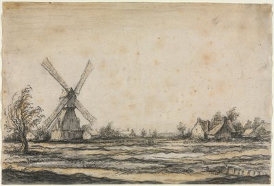Paesaggio con mulino a vento vicino a una fattoria da Aelbert Cuyp