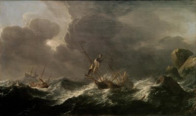Navi in pericolo davanti a una costa rocciosa da Aernout Smit