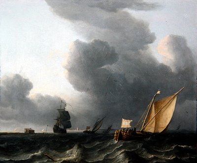 Due smalschip olandesi e una nave da guerra da Aernout Smit