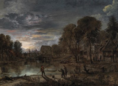 Paesaggio notturno con pescatori da Aert van der Neer