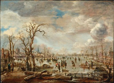 Paesaggio invernale con piaceri sul ghiaccio da Aert van der Neer