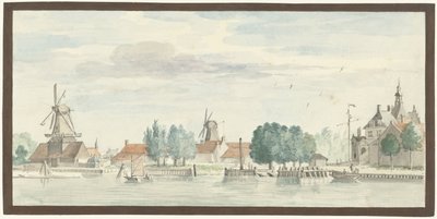 Veduta di Dordrecht con la Rietdijkspoort e mulini a vento da Aert Schouman