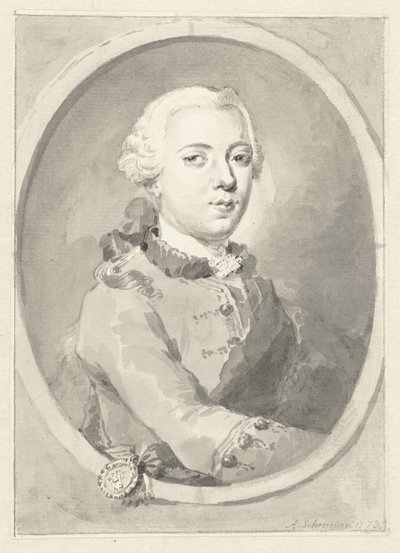 Ritratto di Guglielmo V, Principe di Orange-Nassau, verso destra, in ovale da Aert Schouman