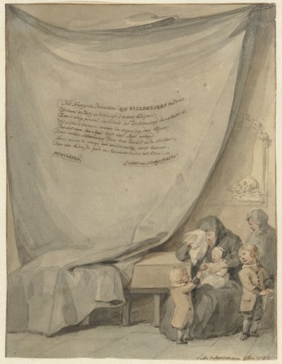 Vedova con quattro bambini vicino a una bara da Aert Schouman