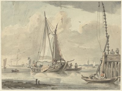 Barche a vela sul fiume vicino a Dordrecht da Aert Schouman