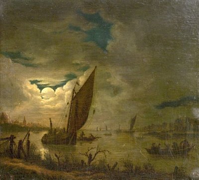 Scena fluviale con barche e figure da Aert van der (imitator of) Neer