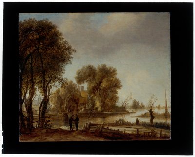 Paesaggio fluviale con uomini che conversano su un sentiero da Aert van der Neer