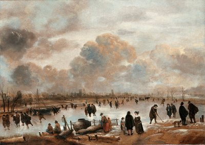 Paesaggio Invernale con Pattinatori e Cittadini su un Canale Ghiacciato da Aert van der Neer