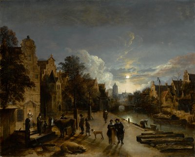 Scena di canale al chiaro di luna, circa 1660s da Aert van der Neer