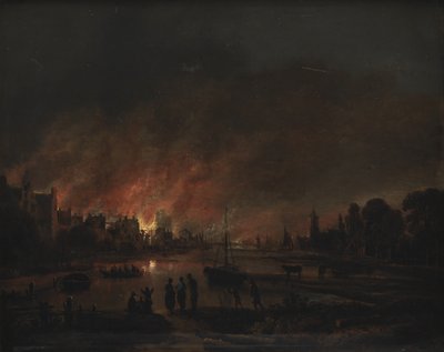 Incendio in un villaggio di notte da Aert van der Neer