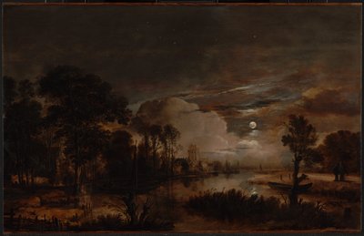 Paesaggio al chiaro di luna con vista sul nuovo fiume Amstel e sul castello di Kostverloren da Aert van der Neer