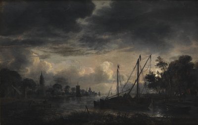 Paesaggio fluviale al chiaro di luna da Aert van der Neer