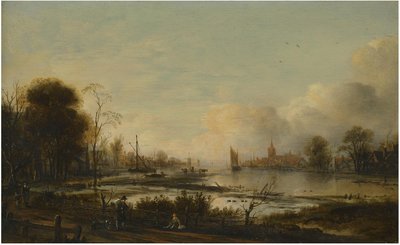 Paesaggio fluviale con figure da Aert van der Neer