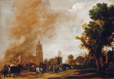Soldati che lasciano un villaggio in fiamme, 1637 da Aert van der Neer