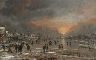 Sport su un Fiume Ghiacciato da Aert van der Neer