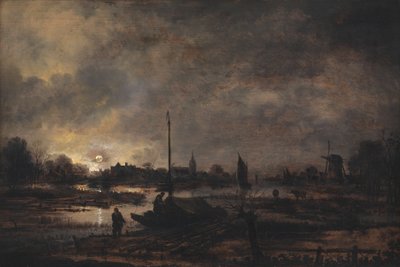 La luna che sorge su un villaggio da Aert van der Neer