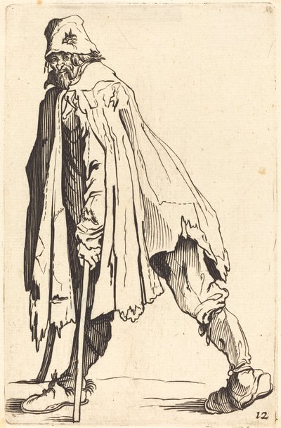 Mendicante con stampelle e cappello da After Jacques Callot