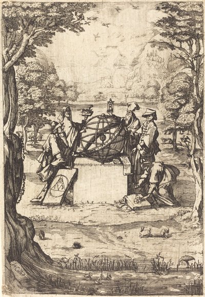 Frontespizio per la Sacra Cosmologia (Titolo con astrologi) da After Jacques Callot