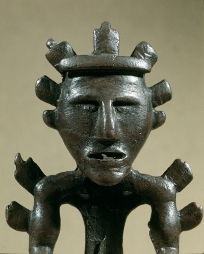 Preistoria: figurina di guerriero in bronzo del Tesoro di Galic (Kostroma, Russia). 1500 a.C. Età del Bronzo. Mosca, Museo Storico Statale da Age Bronze
